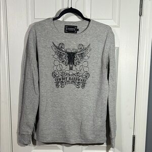 Cowboy Hardware Women’s Screen Print Graphic Gray Long Sleeve Tee Size XL